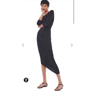 Norma Kamali Long Sleeve Dress Large Diana Gown Black bodycon long minimalist